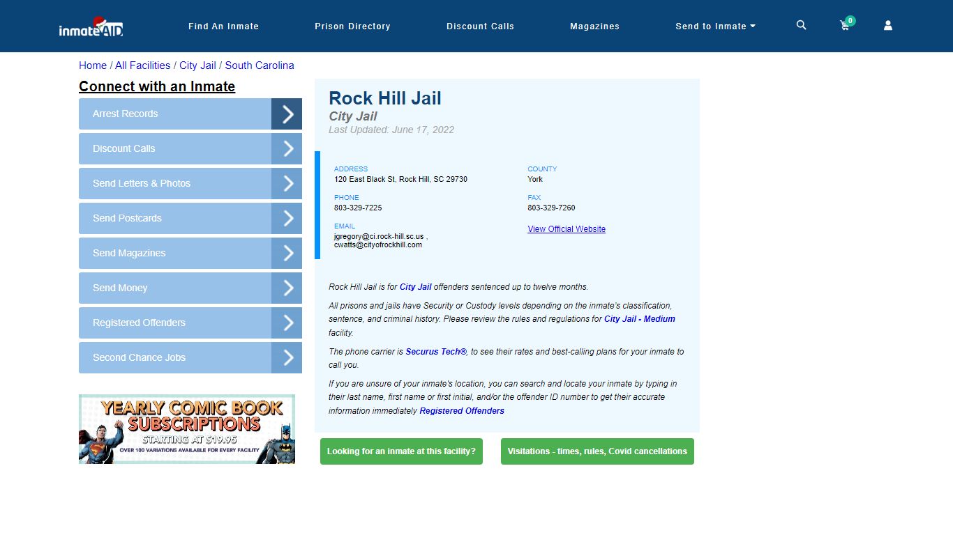 Rock Hill Jail | Inmate Locator